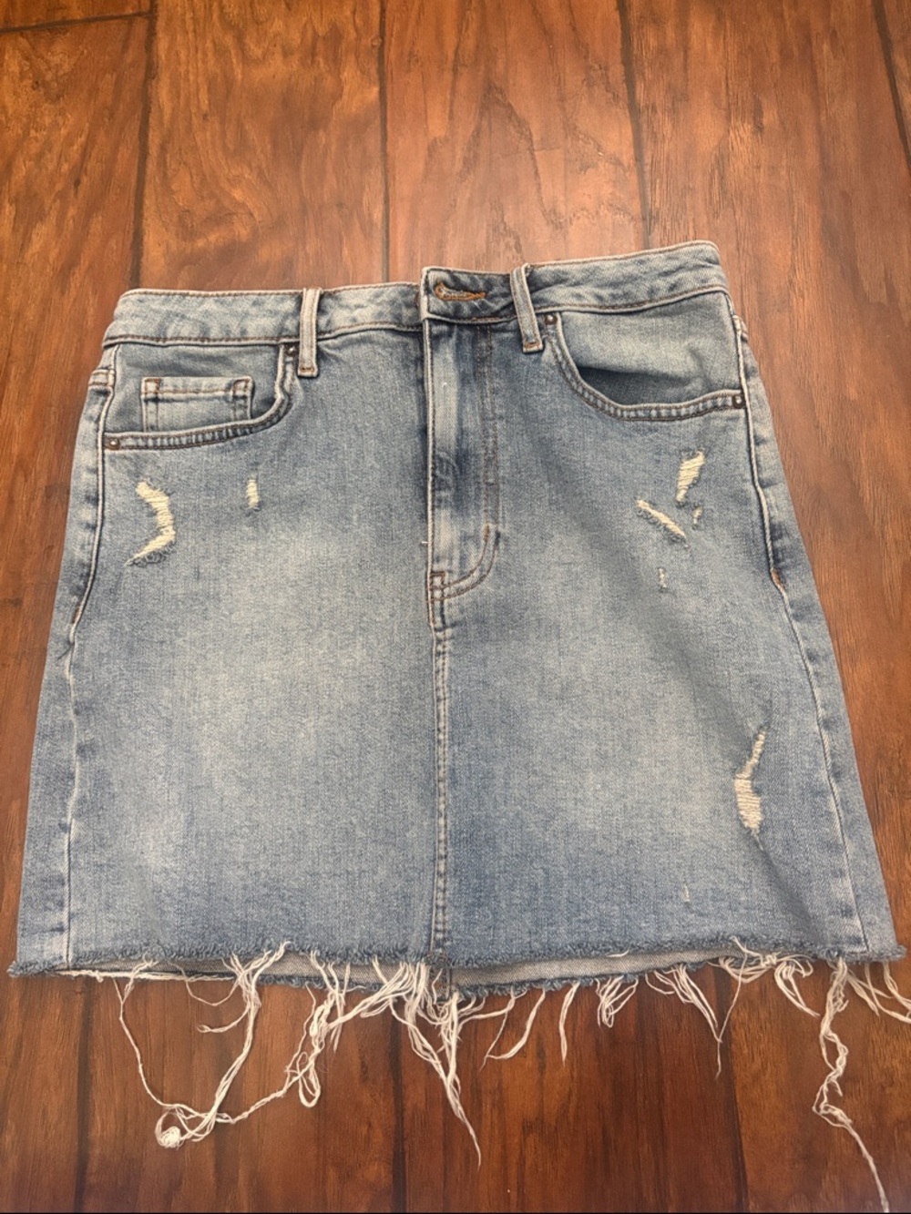 Forever 21 Light Blue Distressed Denim High-Low Skirt
